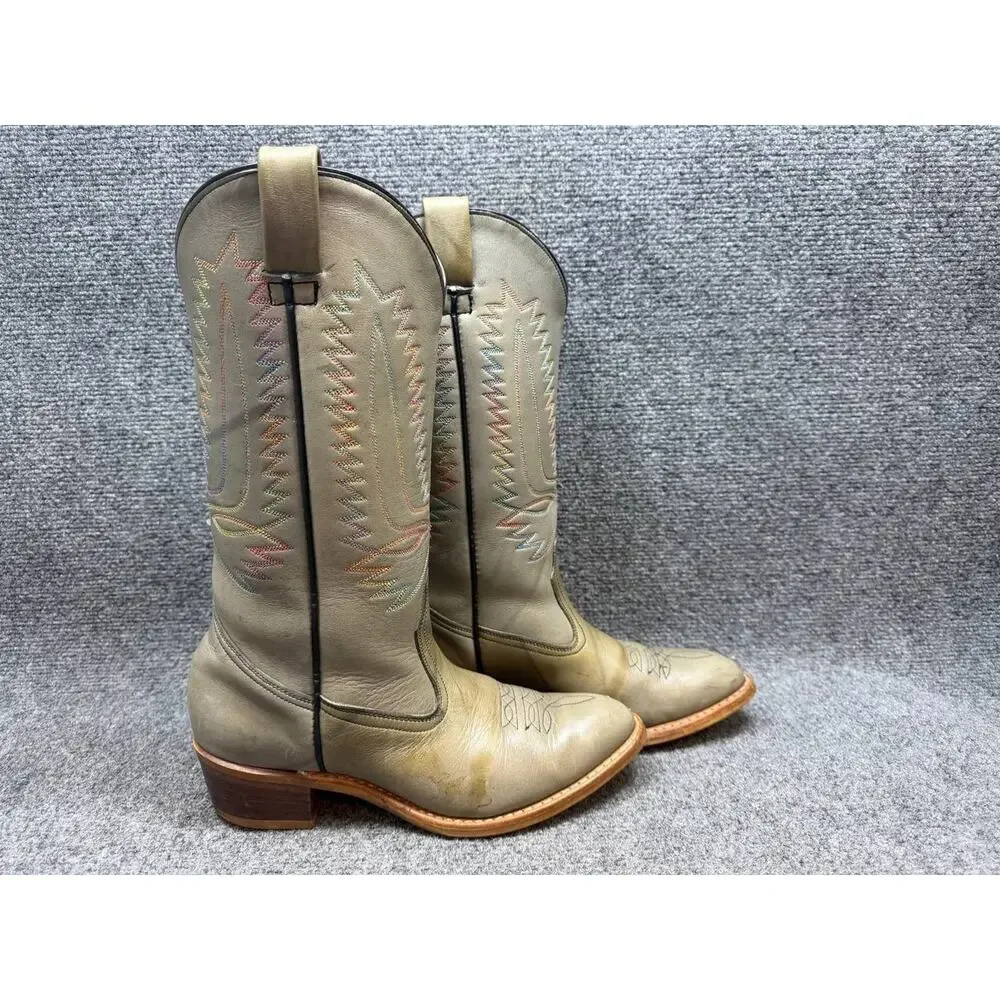 Men’s Leather Western Cowboy Boots Size 8.5 M Tan Brown